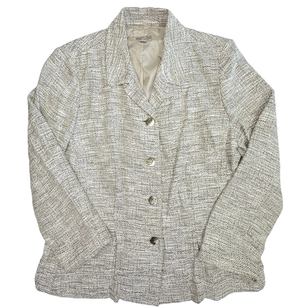 J. Jill Cream and Light Gray Textured Button-Front Blazer